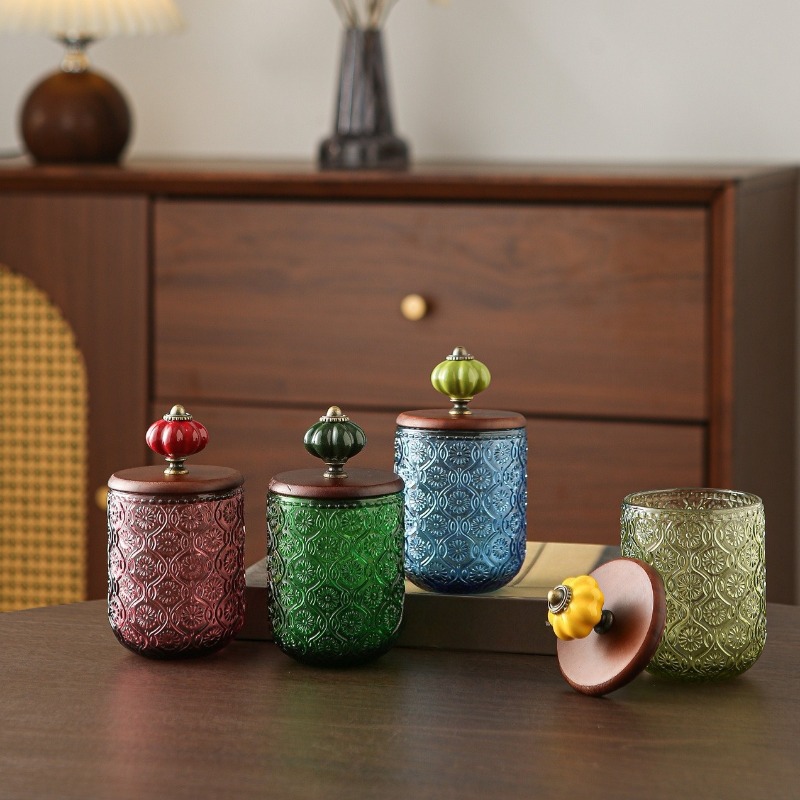 Retro glass cotton swab storag - Candle Making Jars With Lids ulasan dan harga
