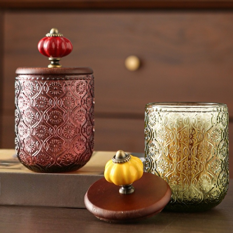 Retro glass cotton swab storag - Candle Making Jars With Lids ulasan dan harga